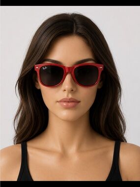 Ray-Ban Red Frame Sunglasses with Dark Lenses - Women's